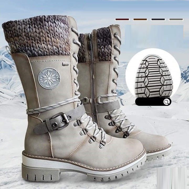 Gestrickte | Damenstiefel Mit Spitzenschnalle