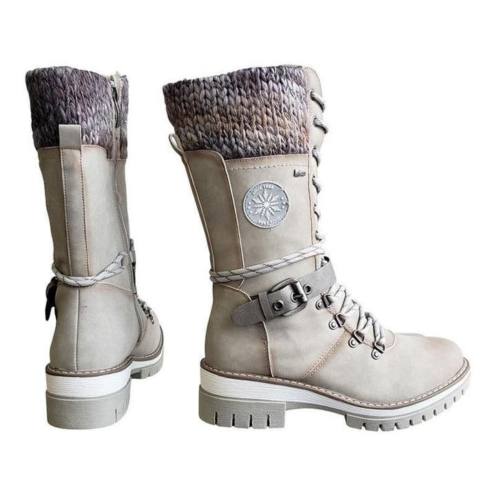 Gestrickte | Damenstiefel Mit Spitzenschnalle