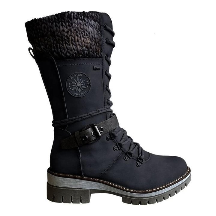 Gestrickte | Damenstiefel Mit Spitzenschnalle