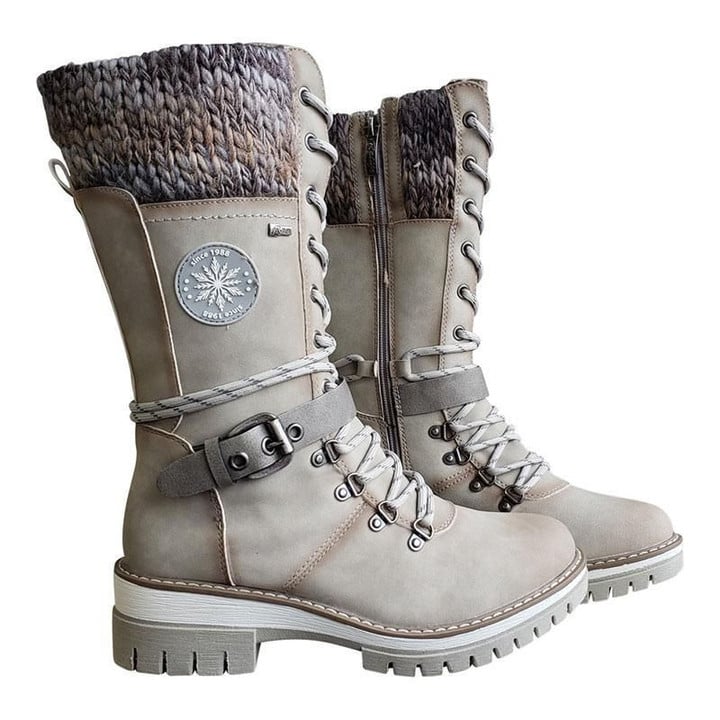 Gestrickte | Damenstiefel Mit Spitzenschnalle
