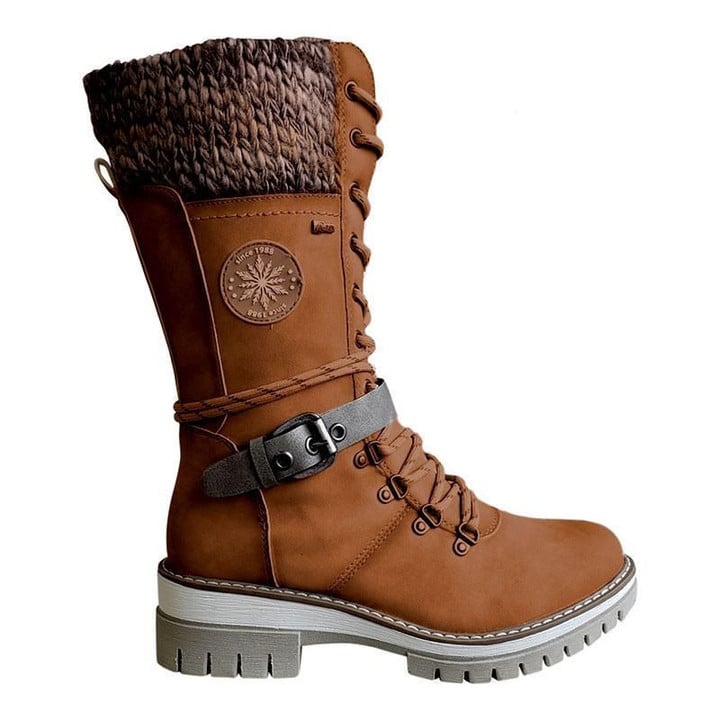 Gestrickte | Damenstiefel Mit Spitzenschnalle
