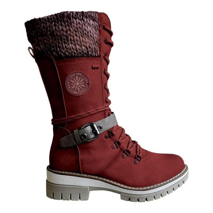 Gestrickte | Damenstiefel Mit Spitzenschnalle