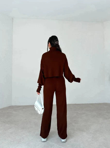 Alicia | Strick-Rollkragenpullover und Hosen-Set