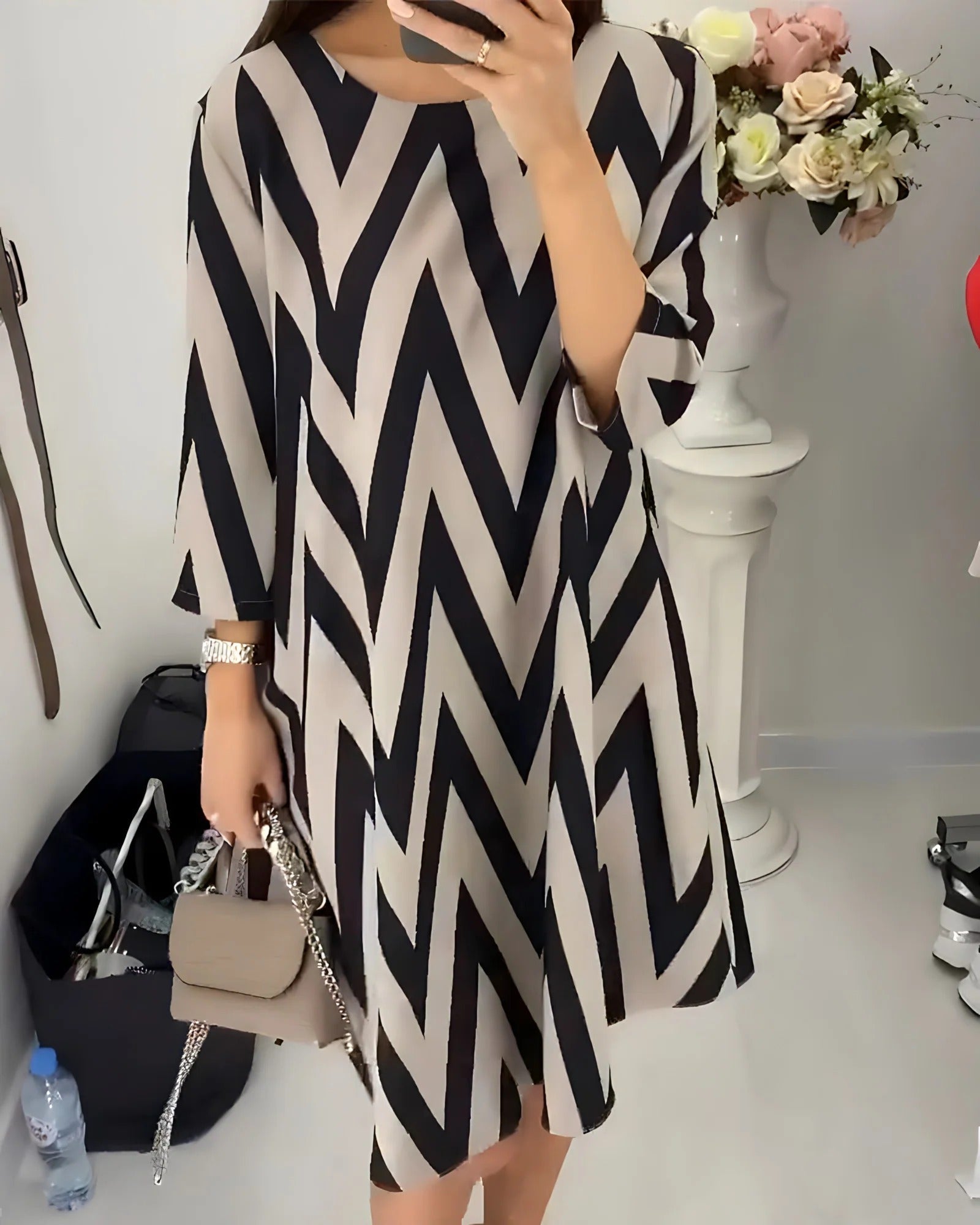 Envy | Modisch gemustertes Kleid mit 3/4 Ärmeln