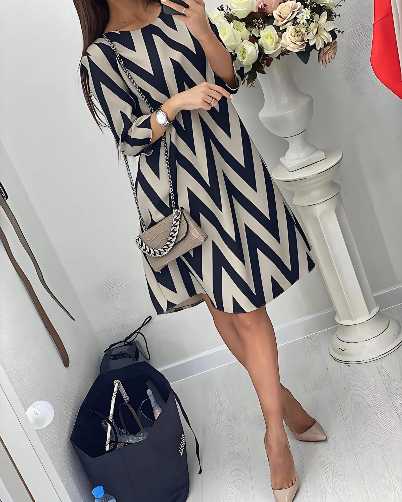Envy | Modisch gemustertes Kleid mit 3/4 Ärmeln