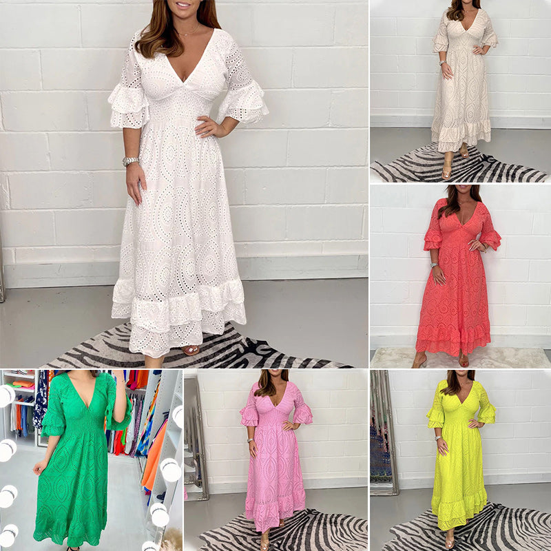 Sofia- Midikleid mit bestickten Anglaise-Rüschenärmeln