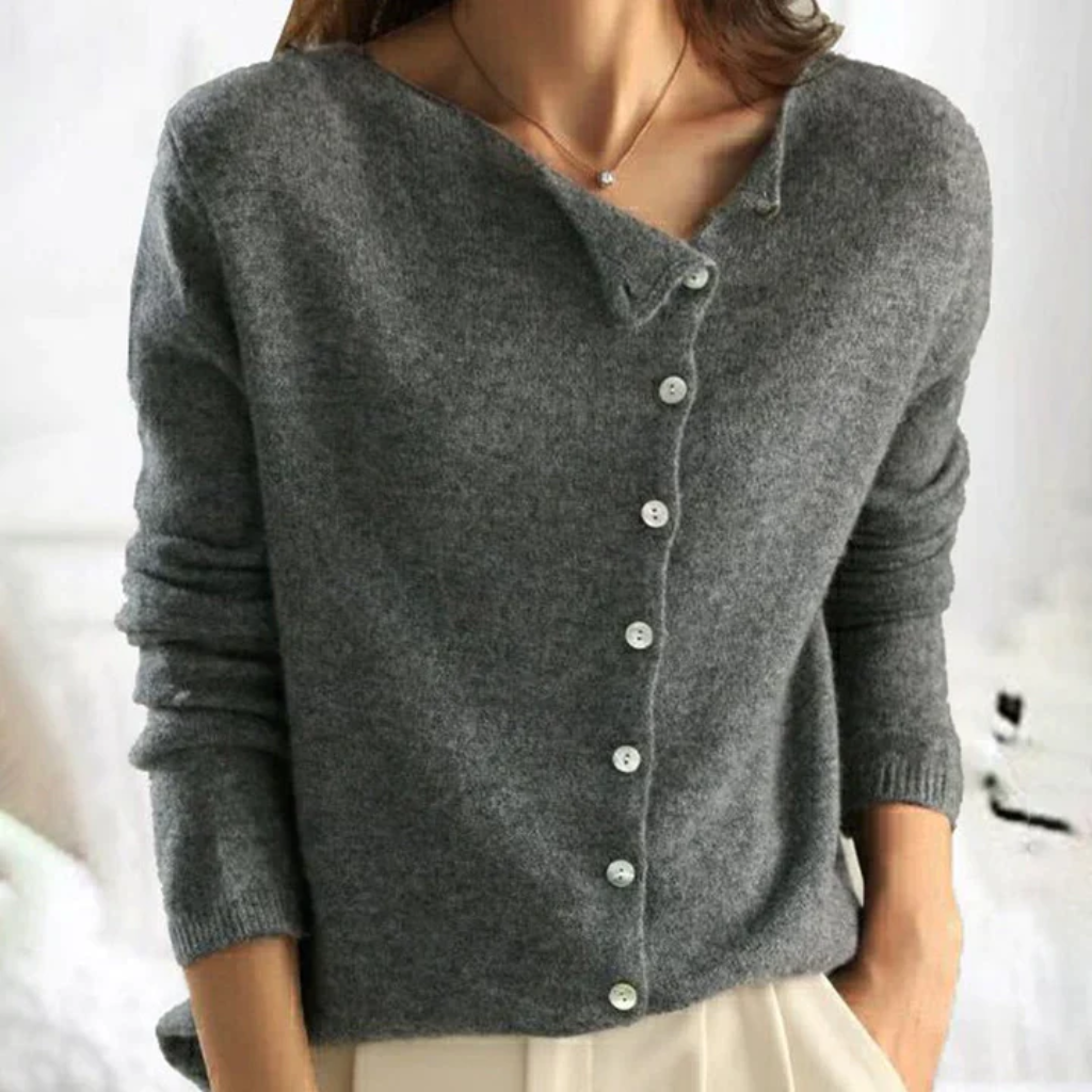 Softura | Damen Asymmetrische Knopf-Trui – Weicher Strickpullover
