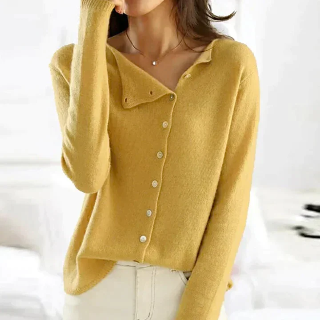 Softura | Damen Asymmetrische Knopf-Trui – Weicher Strickpullover