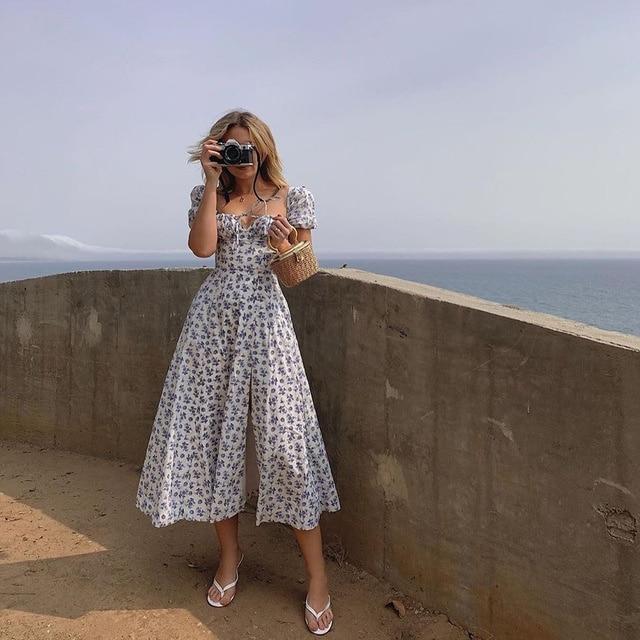 Jivaa | Kleid mit Puffärmeln und Blumendruck