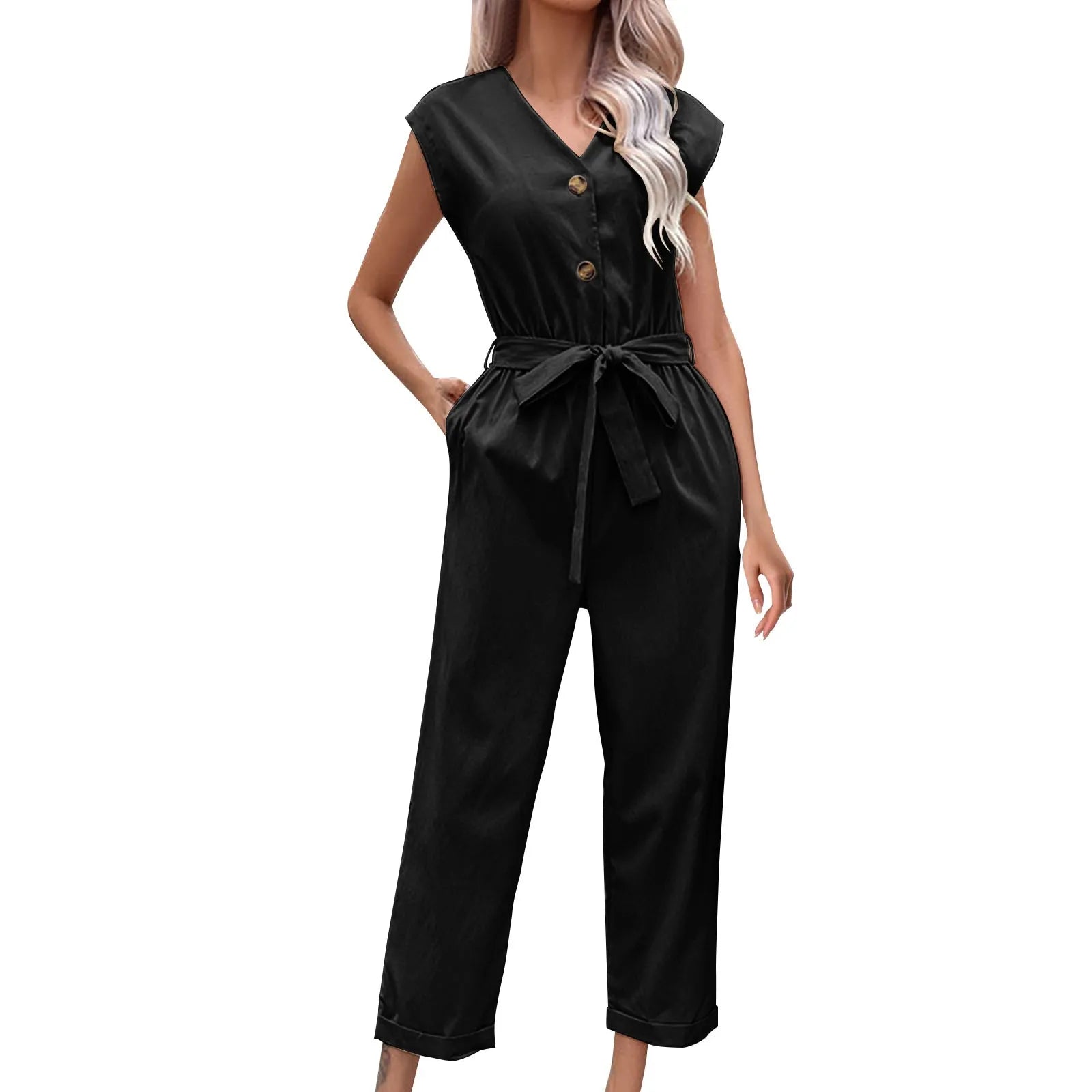 Allyn | Kurzärmeliger Jumpsuit mit verkürzter Hose