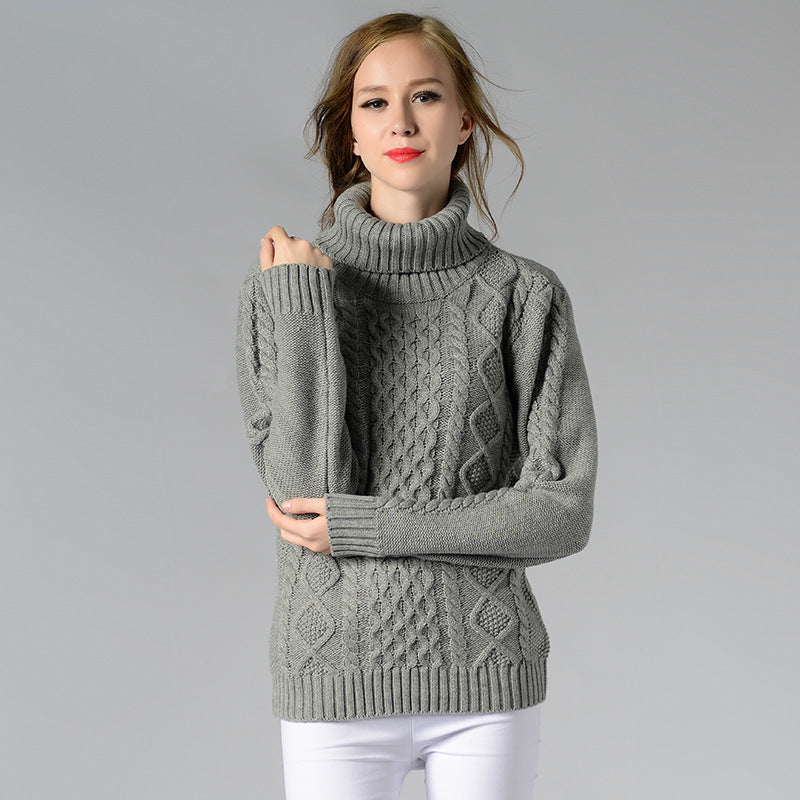 Celina | Damen Pullover mit Zopfmuster und Rollkragen und langen Ärmeln