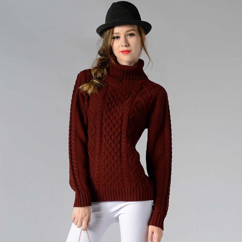 Celina | Damen Pullover mit Zopfmuster und Rollkragen und langen Ärmeln