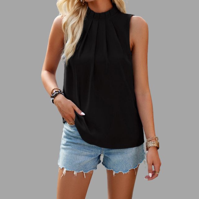 Luna-2 | Ärmellose Plissee-Bluse mit Halterneck