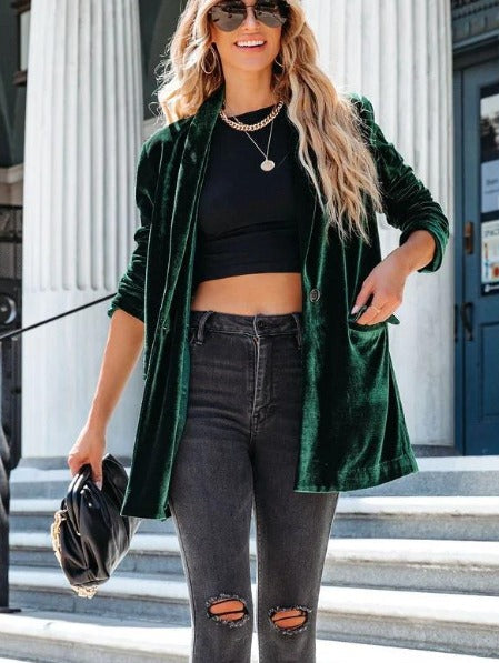 Samt | Eleganter Samt-Cardigan – Lässiger und elastischer langer Mantel für Damen