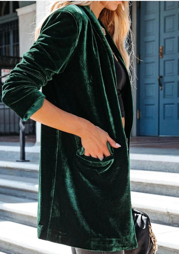 Samt | Eleganter Samt-Cardigan – Lässiger und elastischer langer Mantel für Damen