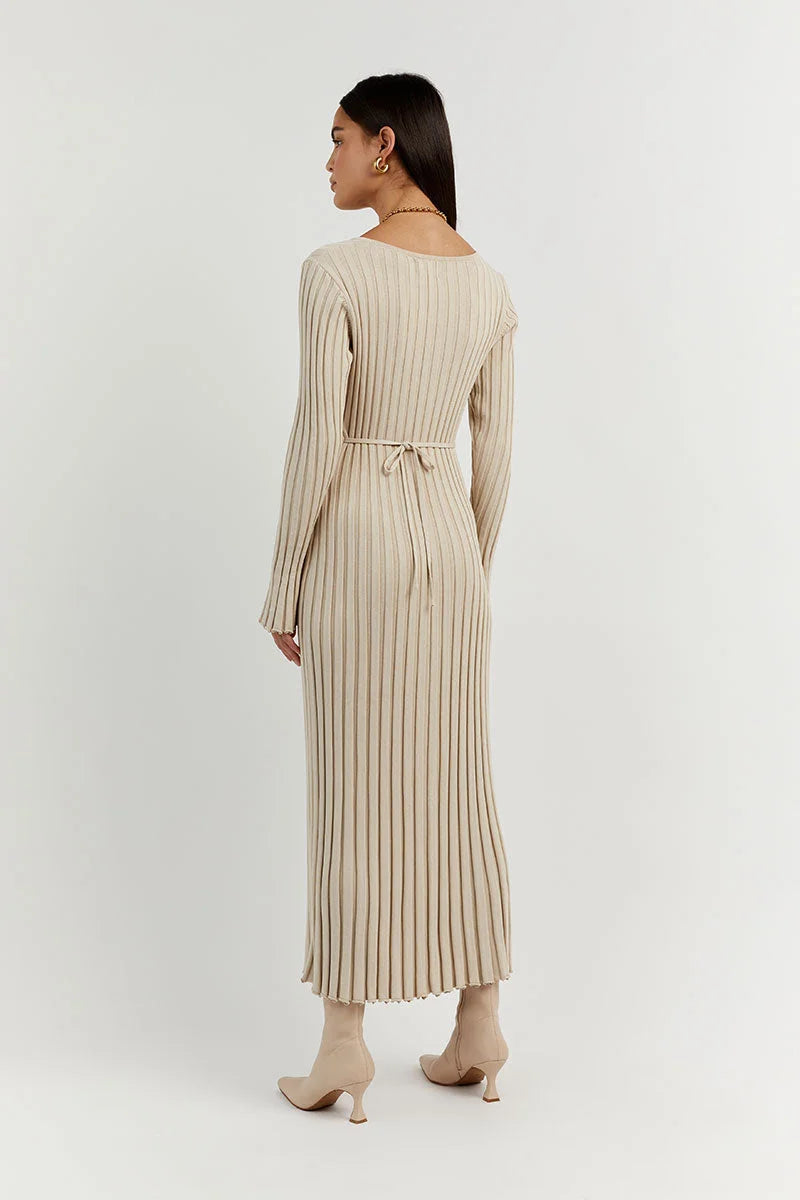 Rosa Strick | Midikleid mit V-Ausschnitt und Ärmeln