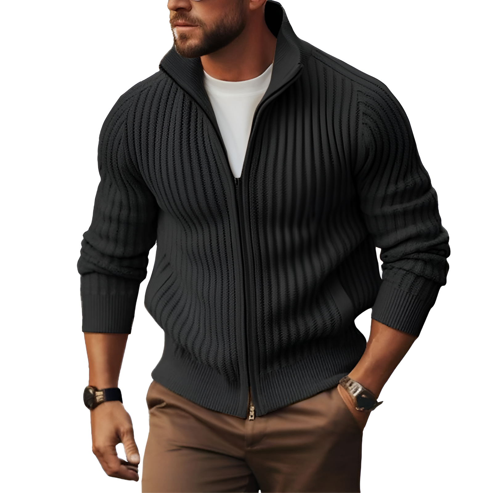 Strickjacke mit geripptem Reißverschluss