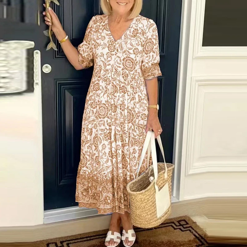 Hannah-1 | Bohème-Kleid mit V-Ausschnitt und Blumendruck