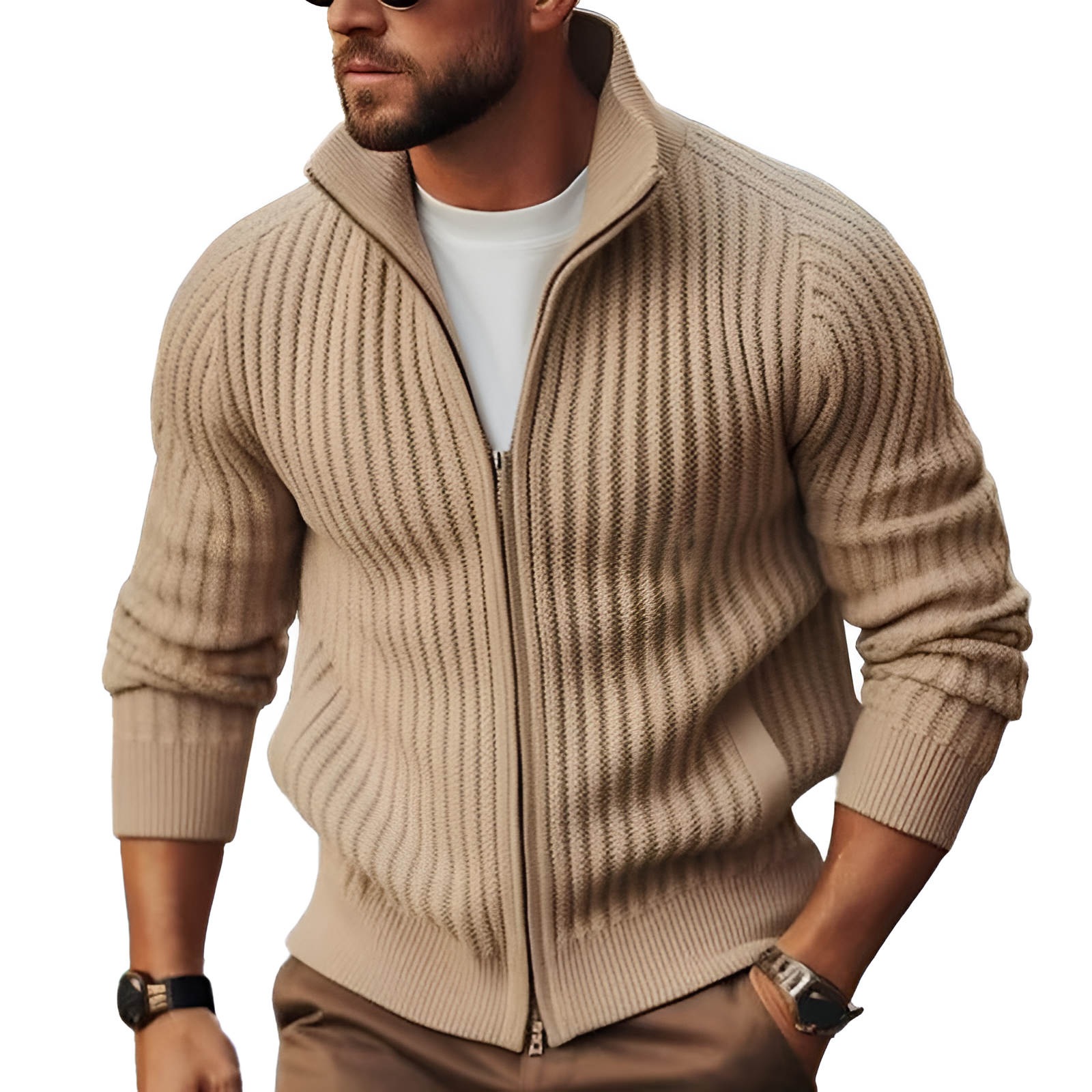 Strickjacke mit geripptem Reißverschluss