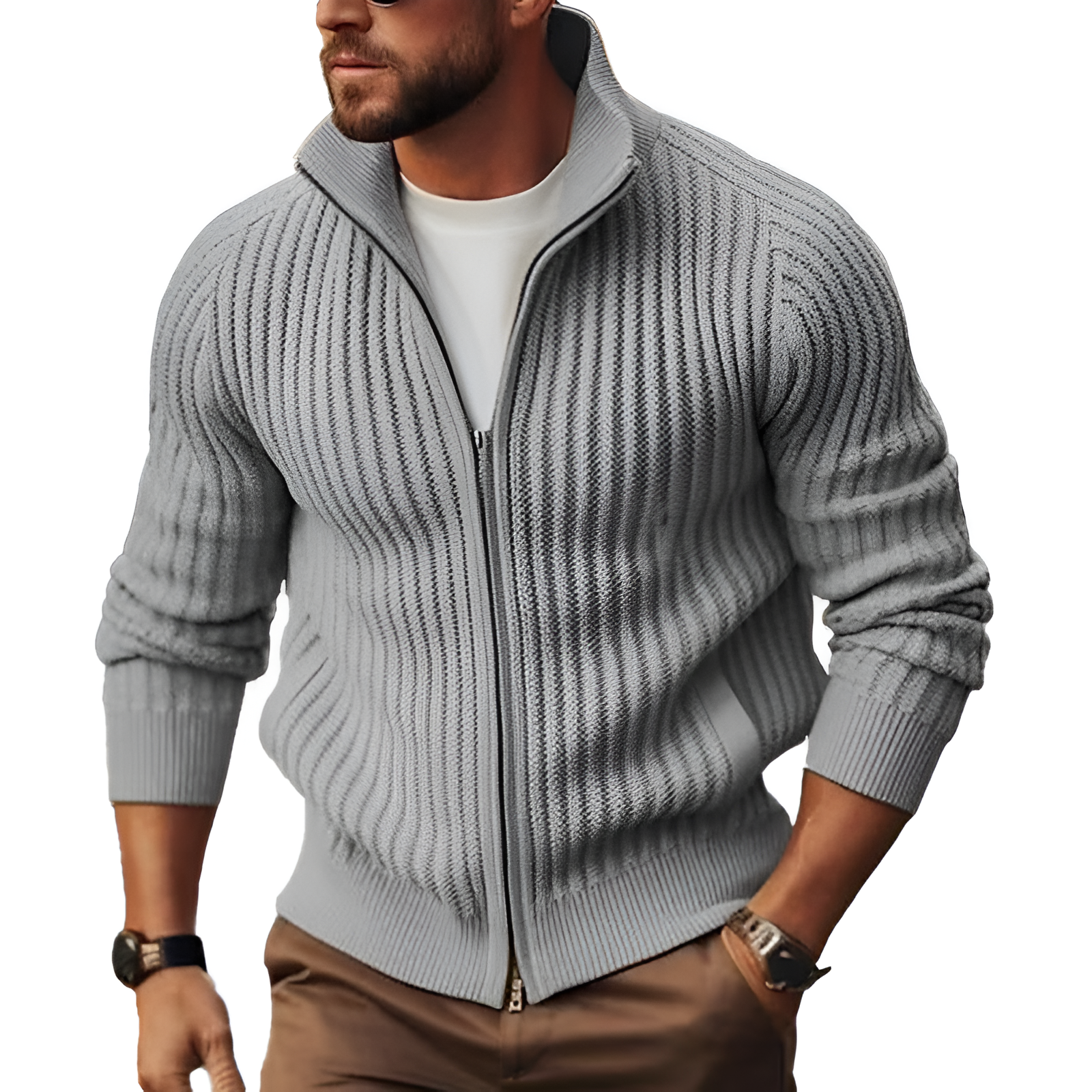 Strickjacke mit geripptem Reißverschluss