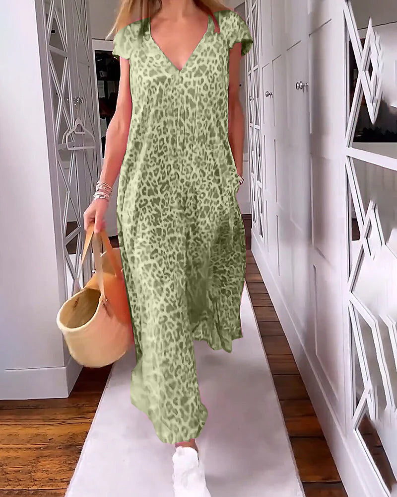 Hevana-1 | Bedrucktes Kleid mit V-Ausschnitt