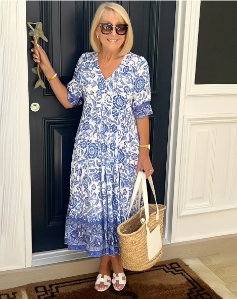 Hannah-2 | Bohème Kleid mit V-Ausschnitt und Blumendruck