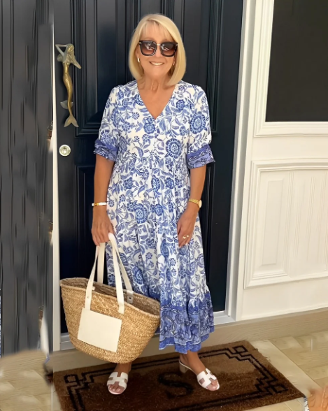 Hannah-2 | Bohème Kleid mit V-Ausschnitt und Blumendruck