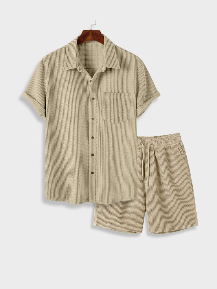 Corduroy Poloshirt und Kurze hose sommer set für herren