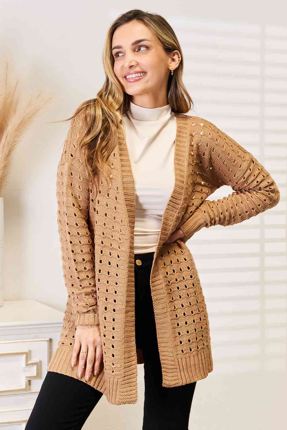 Alexa Horizontal gerippte Strickjacke mit offener Vorderseite