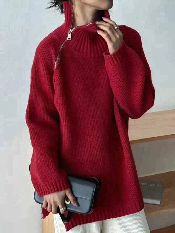 Scarlette™ - Roter einfarbiger Pullover mit hohem Halsausschnitt