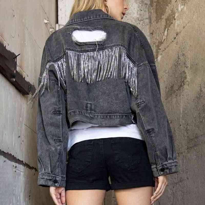 Simran Zeitgenössische Cropped Denim Jacke mit Kragen