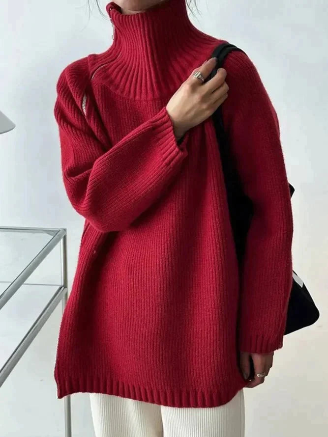 Scarlette™ - Roter einfarbiger Pullover mit hohem Halsausschnitt