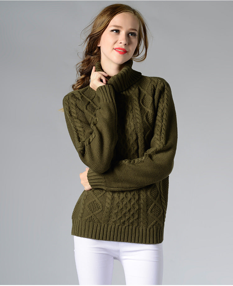 Andie Damen Rollkragenpullover mit langen Ärmeln und Kabelstrick