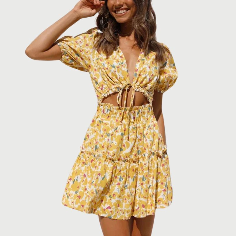 Delilah - Sonniger Blumen-Romper mit Bindungsdetail vorn