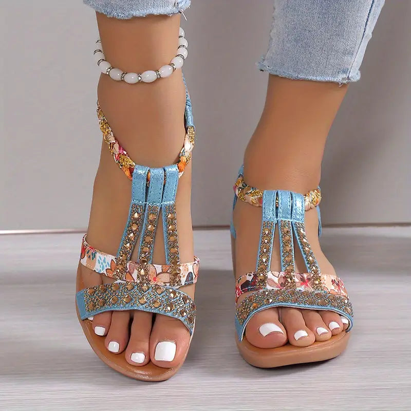 Inka - Boho Glam Strass geflochtene Keilsandalen