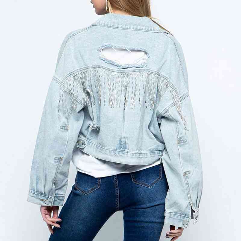 Simran Zeitgenössische Cropped Denim Jacke mit Kragen