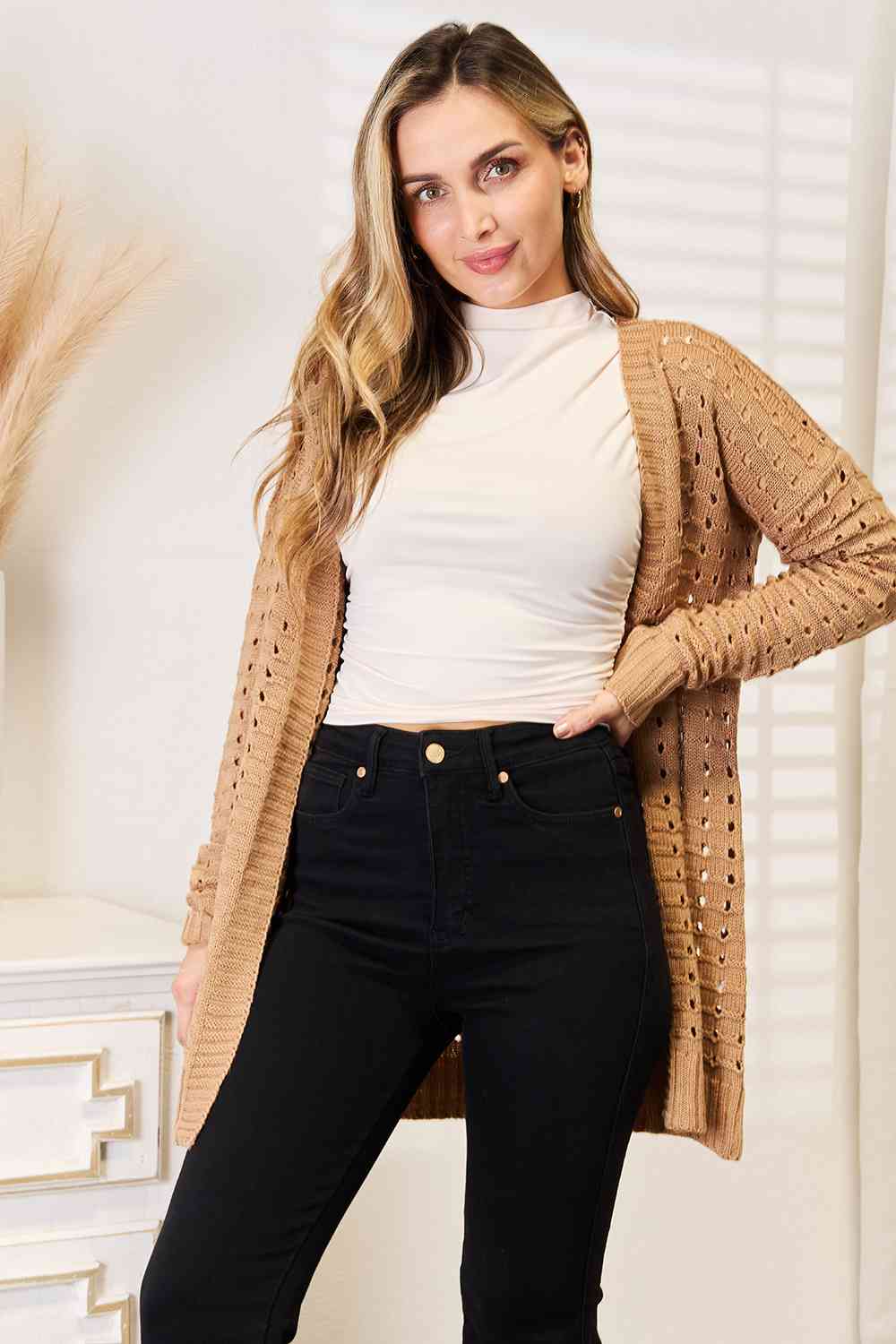 Alexa Horizontal gerippte Strickjacke mit offener Vorderseite