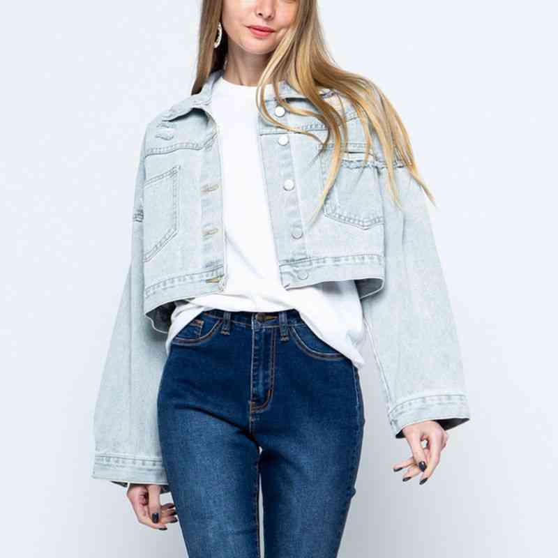 Simran Zeitgenössische Cropped Denim Jacke mit Kragen