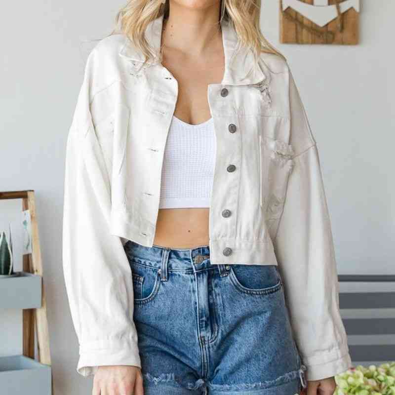 Simran Zeitgenössische Cropped Denim Jacke mit Kragen