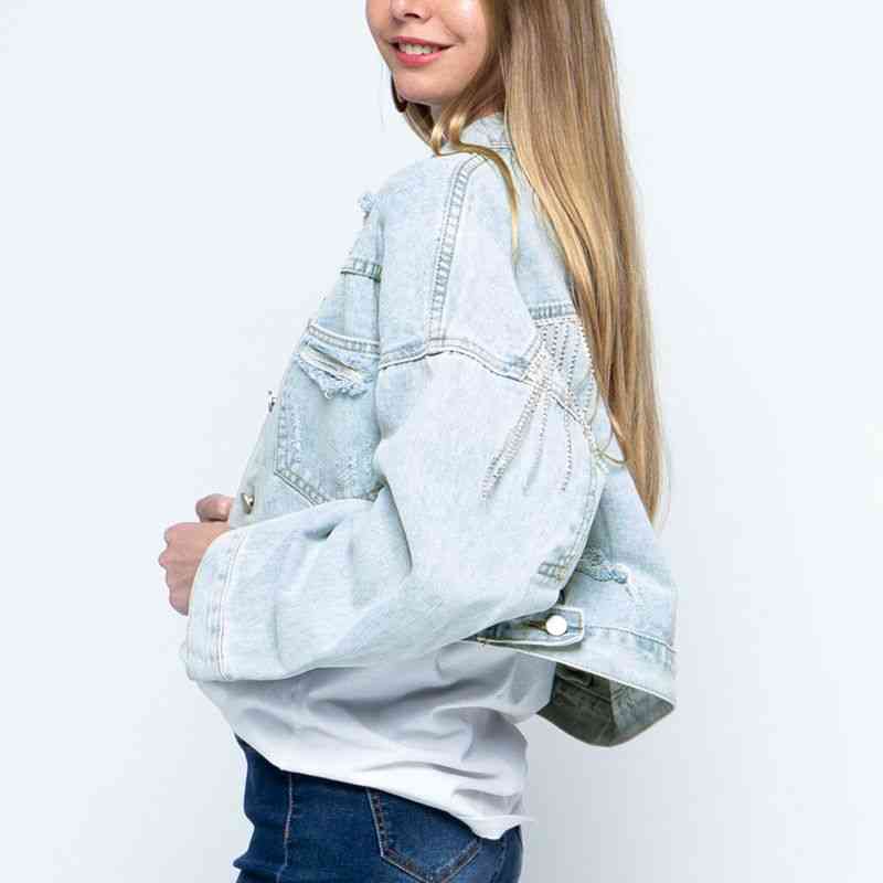 Simran Zeitgenössische Cropped Denim Jacke mit Kragen