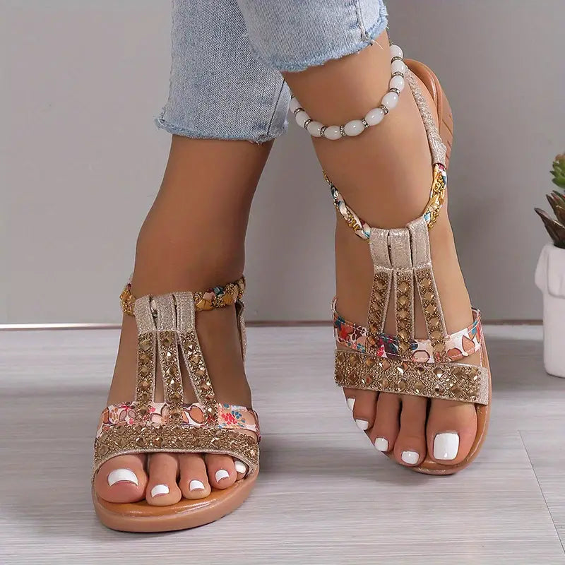 Inka - Boho Glam Strass geflochtene Keilsandalen